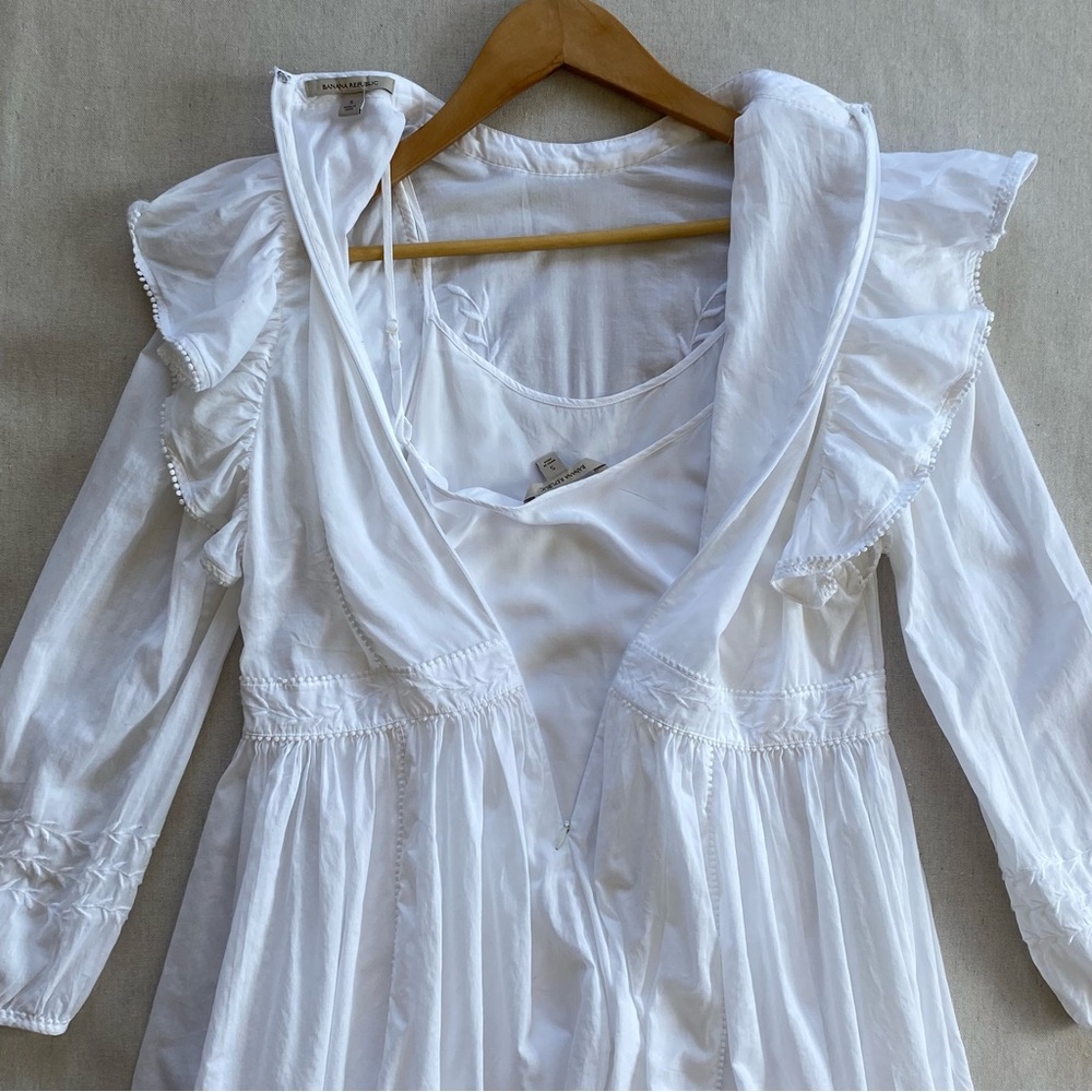 Banana Republic Esme Embroidered Ruffled Mini Dress Bishop Sleeves - Picture 10 of 16